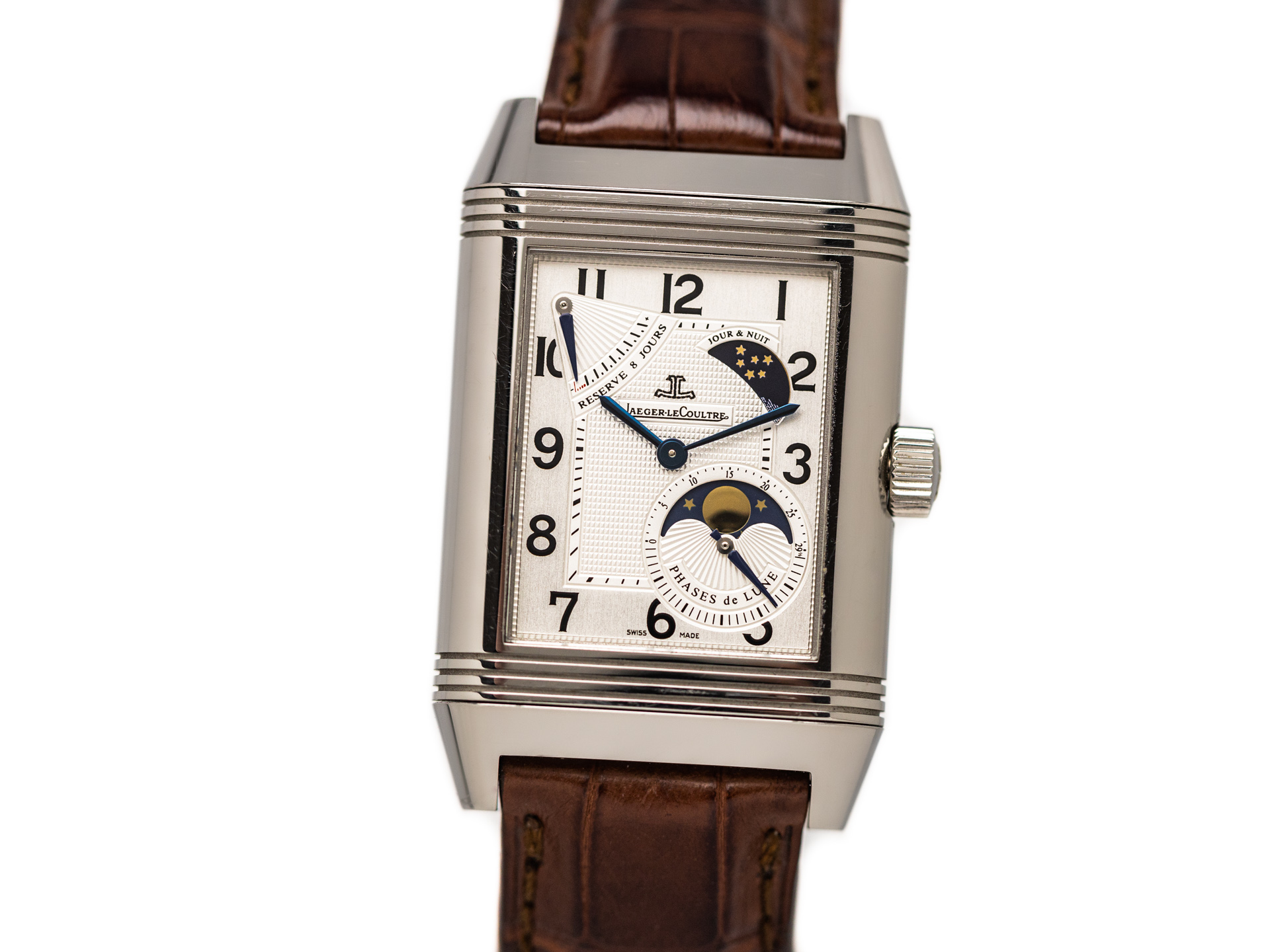 JAEGER LE COULTRE GRANDE SUN MOON REVERSO Ref 240 8 27 Steel Box