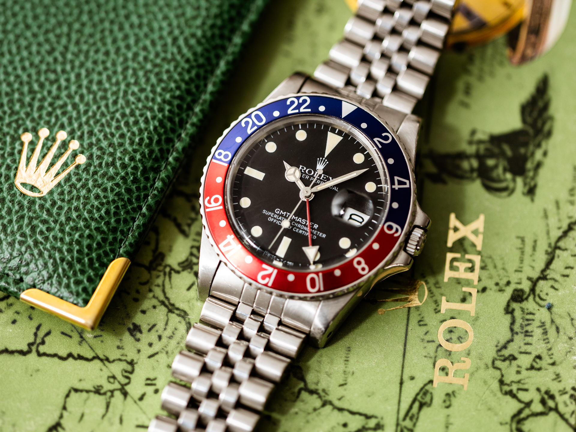 ROLEX Vintage GMT MASTER PEPSI Ref 16750 Stainless Steel Quick Set Date Tritium Dial Box Bj 1981